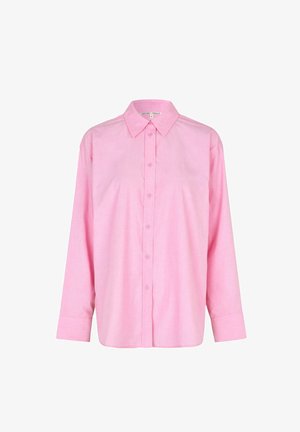 Rosa langermet skjorte med krage, med klassisk snitt, jevn tekstur og frontlukking med knapper.