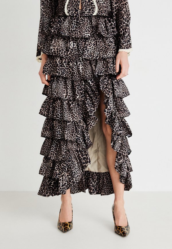 LENNOX LEOPARD RUFFLE SKIRT - Maxi skirt