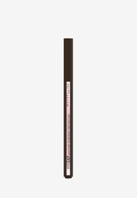 Maybelline nachfüllbarer Eyeliner-Stift, dunkelbraun, elegantes zylindrisches Design, matte Oberfläche, mit Produktbeschriftung in Pink und Schwarz.