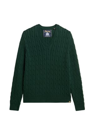 Superdry & Co V NECK CABLE - Striktrøje - darkest pine green