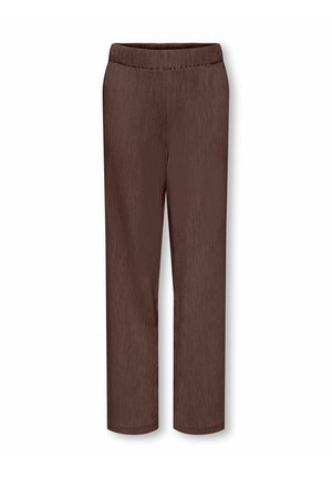 Brune bukser med lige ben og tekstureret materiale med elastisk talje, designet til afslappet brug.