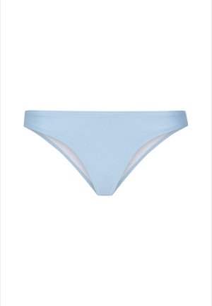 Heledsinine bikiinipõhi, mis on kauni sileda tekstuuriga, madala lõikega ning minimalistliku disainiga, ilma täiendavate mustrite või aktsentideta.