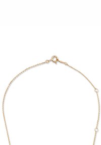 Gouden ketting met een lobster clasp, ingewikkelde schakels en kleine ronde accenten langs de lengte.