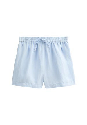 Shorts en coton bleu clair avec taille élastique, cordon de serrage et plis discrets à l'avant. Design simple et sans embellissements.