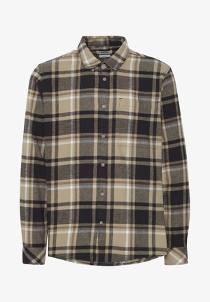 Barna és fekete kockás gombos ing. Hosszú ujjak, gallér, bal oldalon zsebbe varrt zseb, puha szövött anyagból készült.