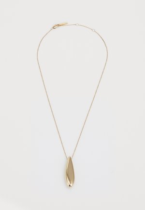 Collana con pendente in tono oro che presenta una silhouette elegante a goccia allungata con una finitura lucida su una fine catenina.