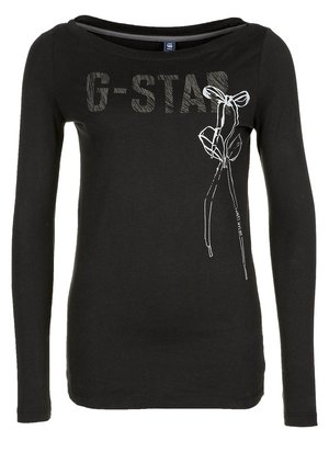 Zwart shirt met lange mouwen gemaakt van zachte stof met een boothals. Voorzijde met een witte grafische print van een bloem en de tekst "G-STAR".