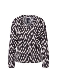 Długi rękaw w kolorze czarnym i kremowym, z wzorem w zygzak, dekoltem w serek i teksturowanym materiałem. Wygodne dopasowanie z elastycznymi mankietami.