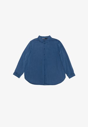 Tamsiai mėlynas ilgomis rankovėmis marškiniai su mygtukais, pagaminti iš lygaus audinio. Didžiuojasi klasikiniu apykakle ir kreiva apačia.