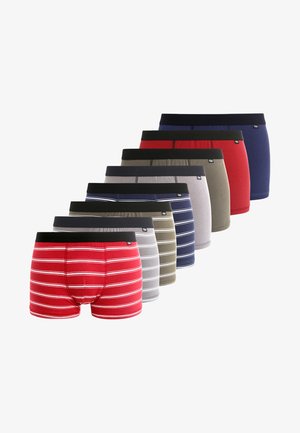 Rot-weiße gestreifte Boxershorts mit einem schwarzen Bündchen, die eine enge Passform und einen weichen Stoff aufweisen. Akzentuiert mit einem kleinen Logo am Bündchen.