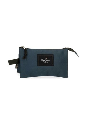 Estuche rectangular azul marino con cremallera negra y parche con el logo de Pepe Jeans London centrado en el frente.
