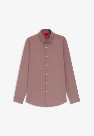 Langärmliges, unifarbenes mauvefarbenes Hemd mit spitzem Kragen, Knopfleiste vorne und Manschetten. Der Stoff wirkt glatt mit leichtem Glanz.
