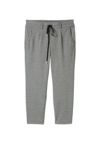 Grau und schwarz karierte Hose mit einem elastischen Bund, verstellbarem schwarzen Kordelzug und zwei Seitentaschen. Lässige Passform mit elastischen Bündchen.
