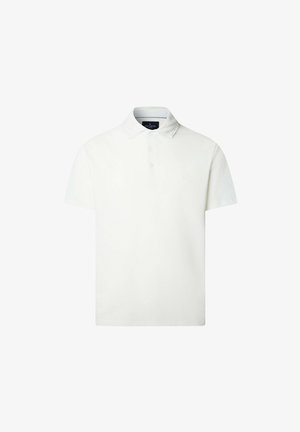 Weißes Polohemd aus Baumwolle mit klassischem Kragen, kurzen Ärmeln, einer Knopfleiste mit fünf Knöpfen und dezentem Logodetail auf der Brust.