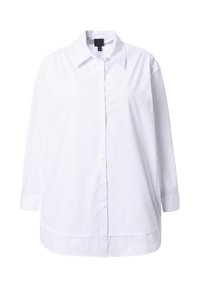 Witte lange mouwen blouse met een gespitse kraag, ontspannen pasvorm en zachte katoen. Voorzien van knopen aan de voorkant en zijsplitten aan de zoom.