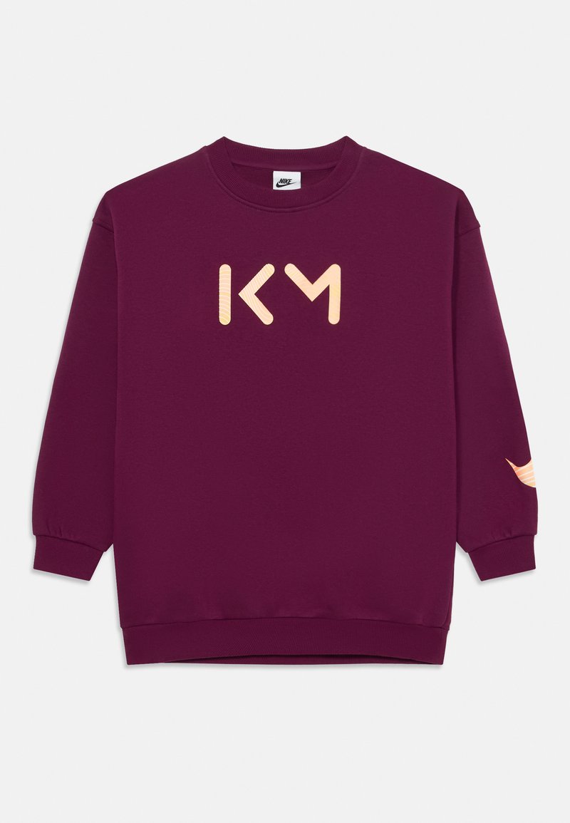 Felpa bordeaux con un grande logo beige "KM" sul davanti e dettagli arancioni testurizzati sulle maniche. Polsini e fondo elastici.