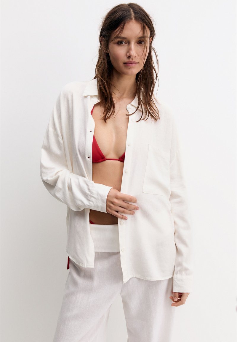 Holiday Look Solid Metallic Loose Pocket Button-down Blouse
