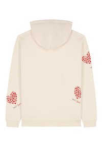 Gräddfärgad huvtröja med röda hjärtmönster på båda ärmarna och texten "SWEET heart" i svart. Mjuk tyg, ribbade mudd.