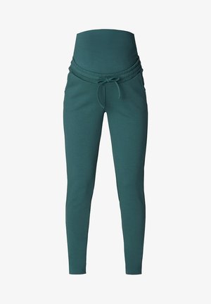 Teal zwangerschapsbroek gemaakt van een zachte katoenmix, met een hoge tailleband, verstelbaar trekkoord en slim-fit ontwerp.