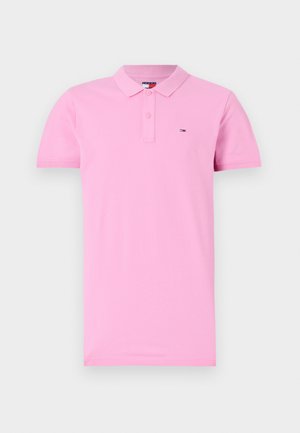 Polo shirt rose en tissu mélangé de coton. Doté d'une patte de boutonnage à trois boutons, de manches courtes et d'un petit logo sur la poitrine gauche.