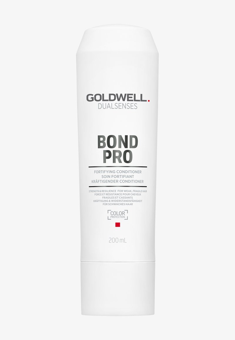 Witte fles Goldwell Dualsenses Bond Pro versterkende conditioner voor zwak, broos haar, 200 ml, met kleurbehoud.