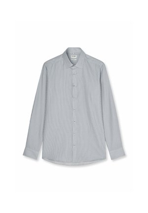 Camicia da uomo a maniche lunghe con piccolo motivo a quadretti bianco e nero, colletto appuntito e polsini con bottoni.