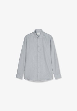 Camicia da uomo a maniche lunghe con piccolo motivo a quadretti bianco e nero, colletto appuntito e polsini con bottoni.