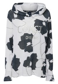 Witte hooded sweatshirt met een marineblauw bloemmotief, voorzien van de tekst "COAST DREAMS" in zilveren print. Gestructureerde stof met lange mouwen.