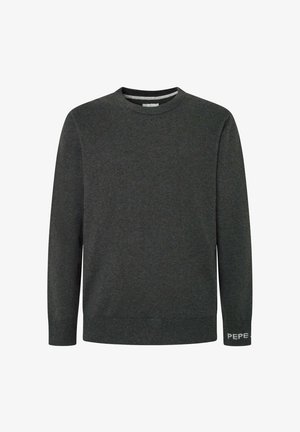 Tumehall crew-neck sviiter, mis on valmistatud pehmest kudumist. Omab soonikuid mansettides ja allservas ning "PEPE" logo detaili varrukal.
