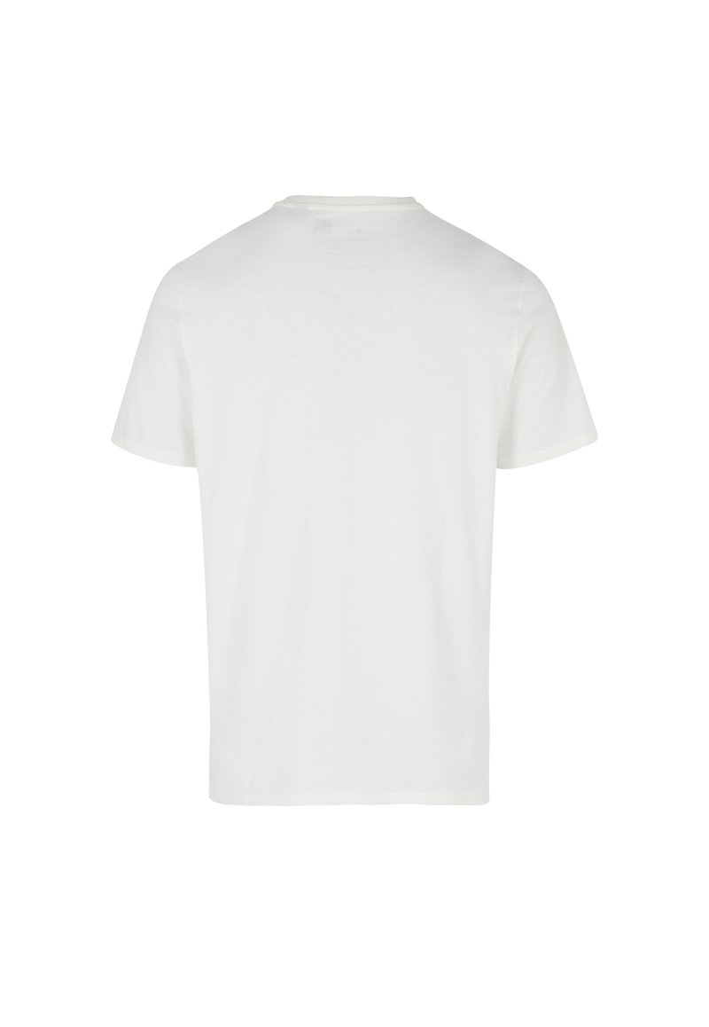 Witte katoenen t-shirt met korte mouwen, klassieke ronde hals. Eenvoudig ontwerp, zachte textuur, geen zichtbare logo's of patronen op de achterkant.