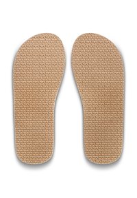 Semelles en liège avec une surface texturée présentant un motif géométrique. Couleur brun clair, façonnées pour s'adapter aux contours standards du pied pour un confort optimal.