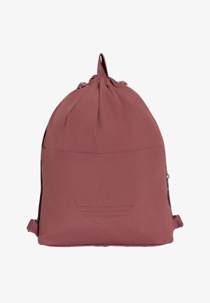 Dusty rose kleurige rugzak met trekkoord, voorvak en geperst Adidas trefoil-logo, verstelbare bandjes en bovenste draaglus.