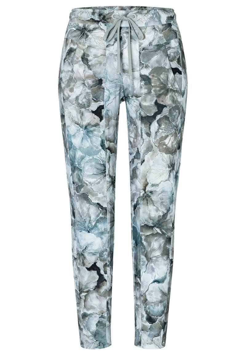 Botaniska tryckade sweatpants med ett mjukt, stretchigt tyg i blå och grå nyanser, med elastisk midja och justerbar dragsko.