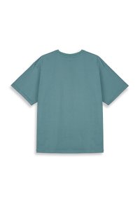Camiseta de algodón de manga corta en color aqua, con cuello redondo, que presenta una textura suave y sin patrones ni acentos visibles.