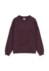 Lila Sweatshirt aus Baumwolle mit rundem Halsausschnitt, überschnittenen Schultern und einem strukturierten Grafikdesign auf der Vorderseite. Weiche, lässige Passform.
