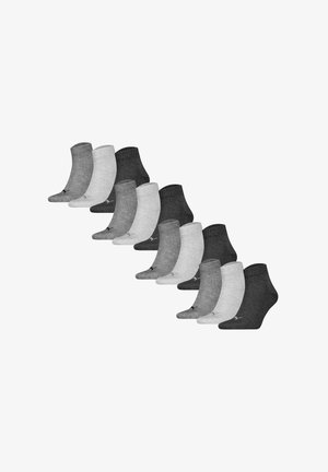 Verschiedene Knöchelsocken in Grautönen und hellgrau. Weiches Material mit geripptem Bündchen. Enthält sechs Paar, entworfen für Komfort und Langlebigkeit.