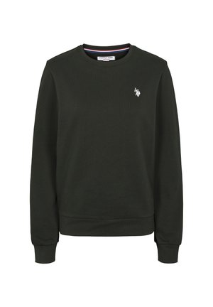 Mørkegrøn sweatshirt med ribbet tekstur, rund halsudskæring og lange ærmer. Har et lille hvidt broderet logo på brystet.