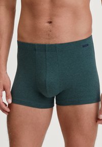 Boxer briefs di un verde scuro realizzati in un tessuto morbido e elastico. Presentano una vita senza cuciture e un design aderente senza loghi visibili.