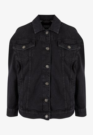 Sort denimjakke med et klassisk design, der har metalknapper, brystlommer og lange ærmer. Blød tekstur med et let slidte look.