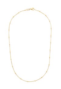 Collana in oro con piccole perle rotonde distanziate in modo uniforme, link delicati e chiusura a granchio. Design semplice e leggero.