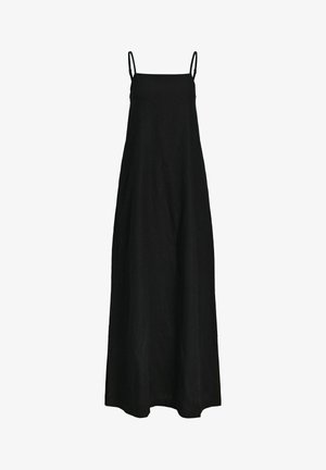 Robe maxi noire sans manches avec bretelles ajustables. Fabriquée en tissu léger, elle présente une coupe ample et un design long jusqu'au sol.