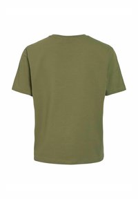 Olivgrön kortärmad T-shirt i bomull, med rund halsringning och avslappnad passform, raka sömmar och inga synliga logotyper.