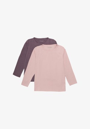 Deux t-shirts à manches longues : l'un est violet foncé, l'autre est rose clair. Les deux ont un col rond et une texture douce et lisse.