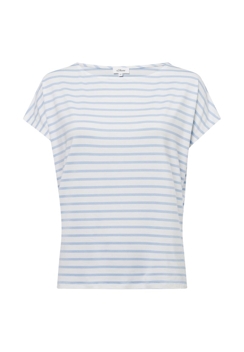 s.Oliver MIT ÜBERSCHNITTENEN SCHULTERN - T-shirt print - ecru hellblau