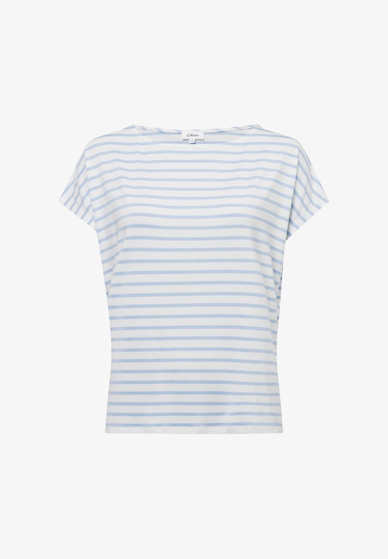 s.Oliver MIT ÜBERSCHNITTENEN SCHULTERN - T-shirt print - ecru hellblau