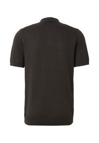 Polo noir à manches courtes en tissu texturé, col et bords-côtes, vu de dos sur fond blanc.