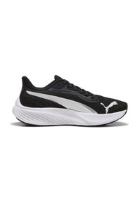 Scarpe da ginnastica nere con una tomaia in mesh traspirante, dettagli bianchi, suola bianca imbottita e suola in gomma testurizzata. Caratterizzate da un design con lacci.
