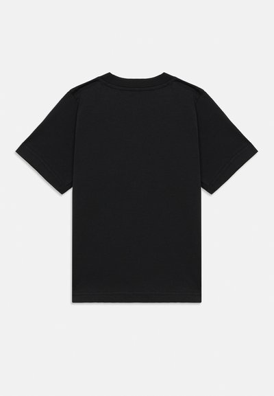 T-shirt noir uni à manches courtes et col rond, présenté à plat de dos sur fond blanc.