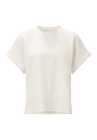 Witte top met korte mouwen en een ronde halslijn. Gemaakt van zachte stof, heeft een ontspannen pasvorm en een gestikte zoom voor een nette afwerking.