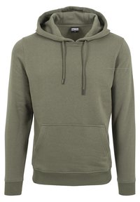 Olijf groene hoodie van zachte katoenmix, met een kangoeroezak, verstelbare trekkoordcapuchon en ribgebreide manchetten en zoom.
